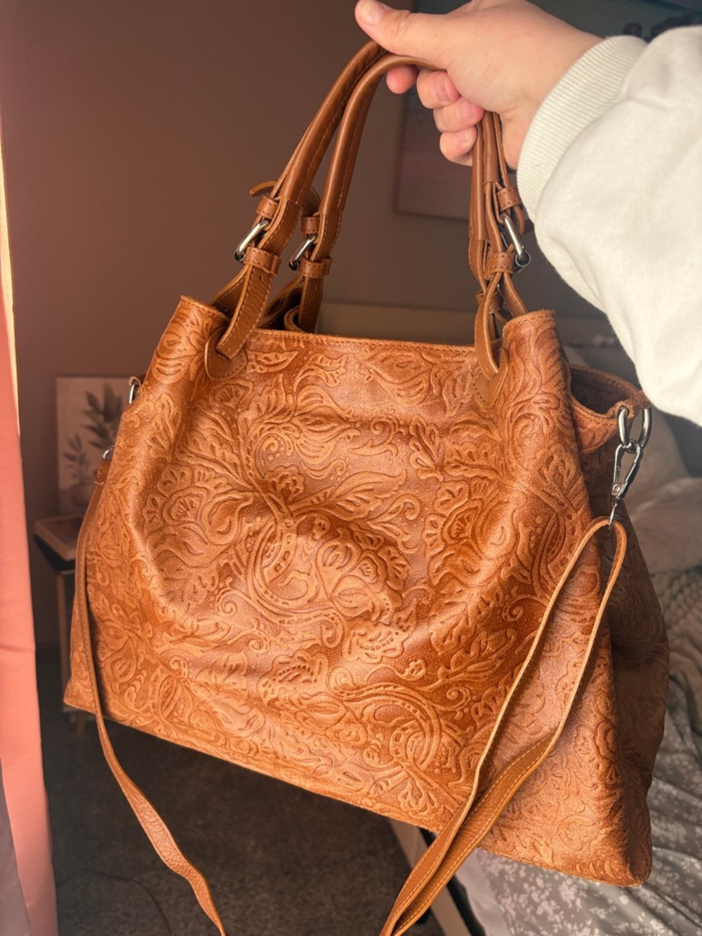 Textured Brown Women’s Satchel with Dual Handles and Detachable Strap